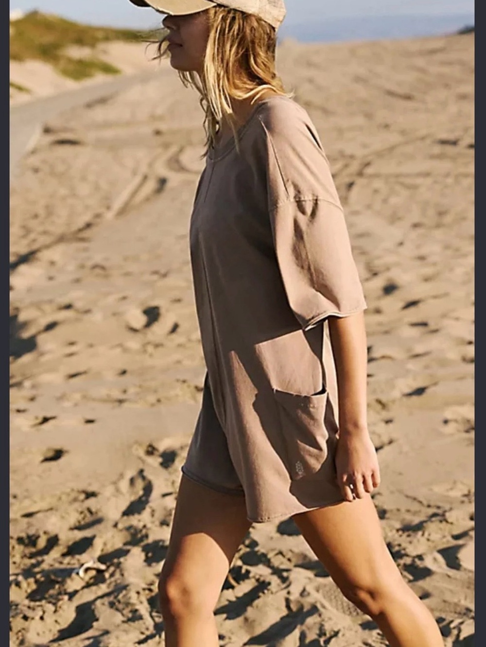 FP Movement by Free People Taupe Short-Sleeve Romper